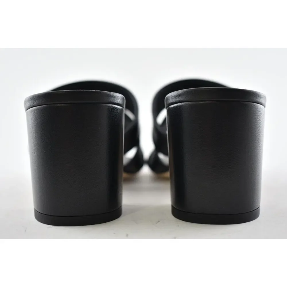 Chanel 19P Black Leather Turnlock CC Logo Mule Strap Slide Block Heel Sandal 36 - Picture 11 of 12